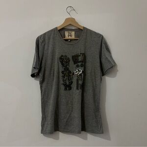 Figue Embellished Grey Beaded T-Shirt Size Large